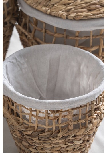 Soléa Hasır 3 Lü Kapaklı Sepet Seti Krem