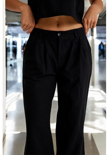 Yazlık Alt Üst Kolsuz Keten Takım siyah