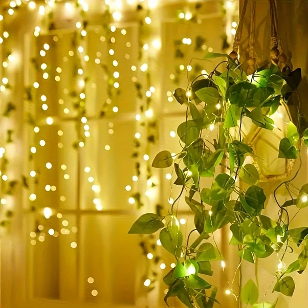 Gateesat Yeşil Yapraklar Sıcak 78.74 İnç Yapay Sarmaşık Işık Şeridi Pil İle İç Ve Dış Mekan Dekorasyon