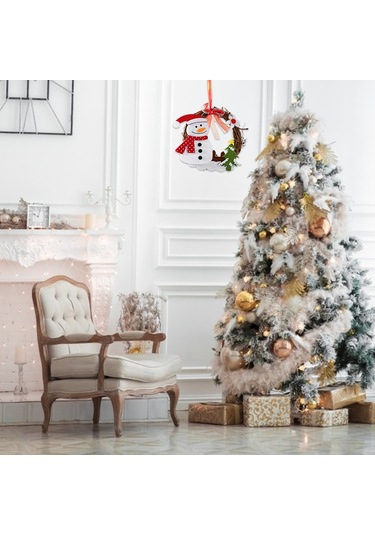 Vkemall Noel Dekoratif Hasır Çelenk: Kar Adamı Desenli Pencere Süsü