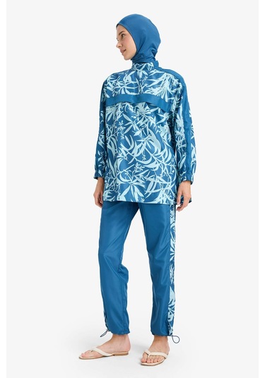 DeFacto Regular Fit Su İtici 3'lü Desenli Burkini Tesettür Mayo Takım E7996AX25HSBE376