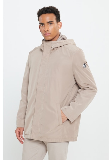 AC&Co / Altınyıldız Classics Erkek Vızon Standart Fit Normal Kesim Kapüşonlu Dik Yaka Trençkot Vizon