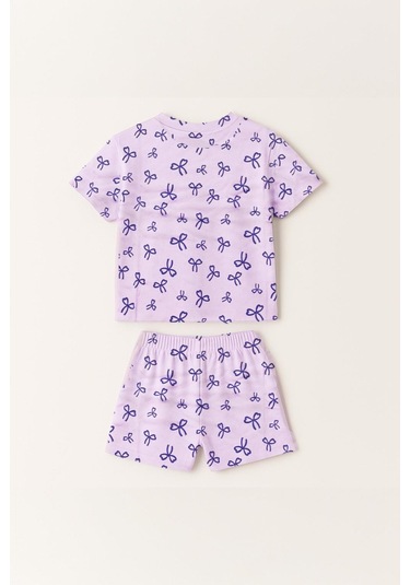 Kız Çocuk %100 Pamuk Kurdela Desenli Şortlu Takım 3-4 Yaş 8-9 Yaş Mor