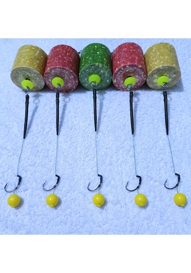 5 Adet Küspe'li Yüzen 14 Mm Sarı Boncuk'lu Sazan Rig Takımı