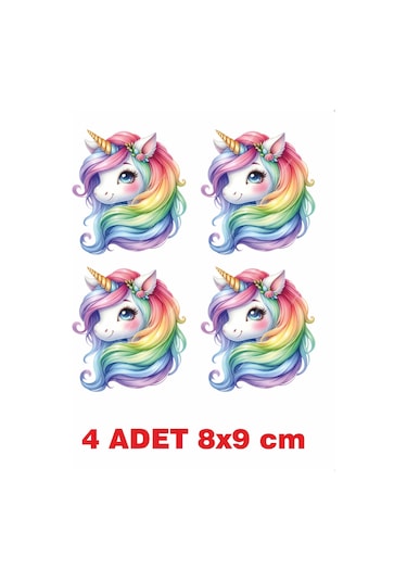 4 Adet Unicorn Ütü İle Yapışan Tekstil Kumaş Tişört Dtf Baskı 3439