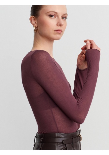 32122 Kayık Yaka Modal Kaşmir Ultra Hafif Bluz-mürdüm Mürdüm