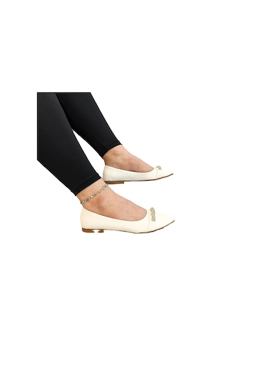 Fiyra 4006 Beyaz Örgü Taşlı Şık Düğünlük Günlük Bayan Babet Beyaz