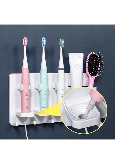 Willowhaven 28cm Banyo Diş Fırçası Tutucu, Izsiz Duvar Montajlı, Kuru Tutun Stand, Beyaz, 27.5 15.5cm 2 Adet Beyaz Gri