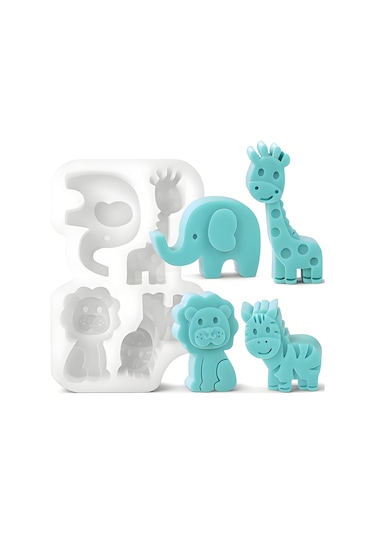 Tenfowee 4'lü Hayvan Şekilli Silikon Kalıp - Zürafa Fil Aslan Zebra - Mum, Kek Ve Yapıştırıcı Damlacığı Yapımı İçin - Çevre Dostu Silikon