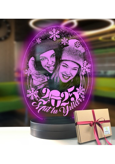Yılbaşına Özel Resimli Oval 3d Modelli Gece Lambası