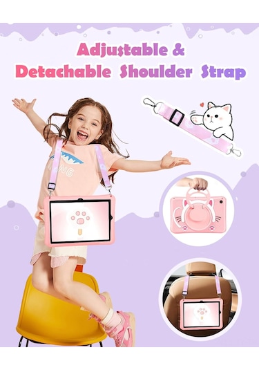 Teltree Samsung Galaxy Uyumlu Uyumlu Tab A9 Plus 11" İçin Dönen Tutuculu Ve Askılı Kordonlu Silikon Yumuşak Koruma Kılıfı - Pembe