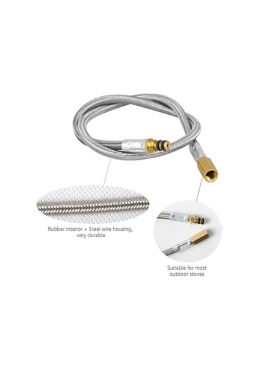 Pazly Kamp Ocağı Uzatma Hortumu - 44cm Kauçuk Çelik Tel, Pratik Uzatma Tüpü Gümüş