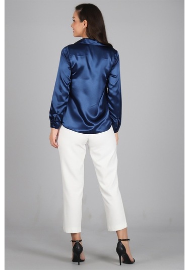 Sweetness Kadın Lacivert Saten Gömlek Lacivert