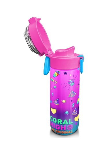 Coral High Kids Pembe Turkuaz Kulaklık Paten Desenli Pipetli Ve Direkt İçim Çelik Termos 500 Ml 31955 Turkuaz