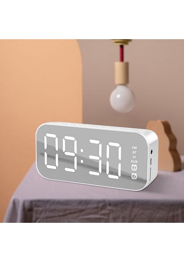 Reedark Pembe Mini Masa Saati: Bluetooth Hoparlör, Fm Radyo, Ayna Ve İki Alarm Özelliğiyle Akıllı Ev Aletleri
