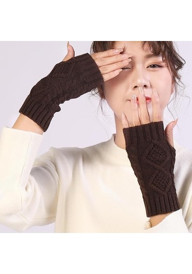 Yarım Parmaklı Kısa, Elmas Şeklindeki Örme Sıcak Eldivenler - Sonbahar Ve Kış