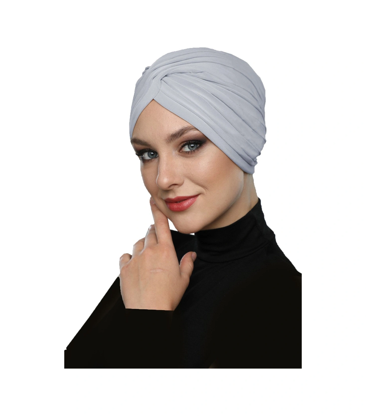 Çapraz W Nervürlü Ensesi Bantlı Açık Gri Hazır Türban Tesettür Havuz Bonesi Açık Gri