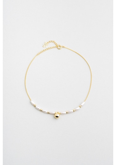 İncili 18 Ayar Sarı Altın Kaplama 26 Cm Gümüş Minimal Bileklik Altın Kaplama