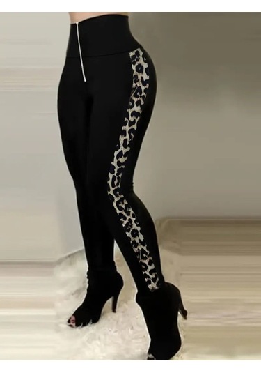 Kadın Yüksek Bel Yan Şerit Detaylı Dalgıç Tayt Leopar