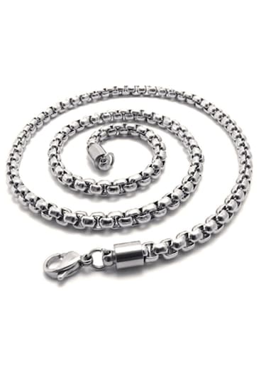 Gümüş Renk Iç Içe Geçmeli Arnavut Asansör Unisex Erkek Çelik Kolye Gümüş