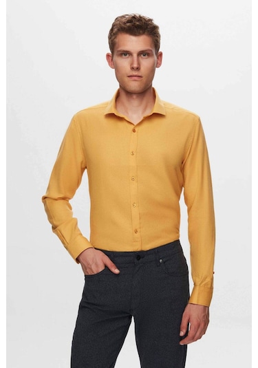 D's Damat Erkek Gömlek Slim Fit Hardal Renk 6EF02ORT00288 Hardal