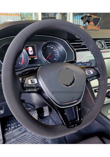 Vw Passat B8-b8,5 Uyumlu Alkantara Dikmeli Direksiyon Kılıfı Siyah Ipli