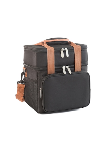 Yaozixa Siyah Çift Katlı Isı Saklama Çantası, Su Geçirmez, Leak-proof, Spor/ Piknik/ Öğle Yemeği İçin, 26x18x28cm Oxford Kumaşı Siyah