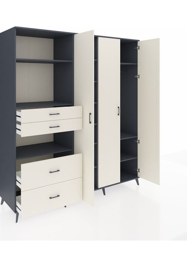 Kronos Dolap 12 Raflı 4 Çekmeceli Tek Askılı 220x59x243 Antrasit-aytaşı/aytaşı Aytası/aytası