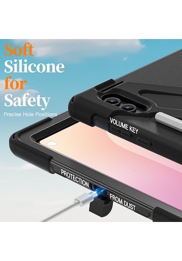 Samsung Galaxy Tab S11 Ultra Kickstand Kılıf Tpu Pc Silikon Tablet Kılıfı Ve Omuz Askısı - Siyah Tablet Kılıfı