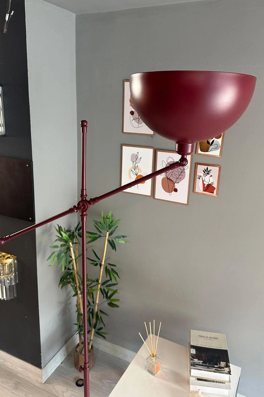 Vişne Çürüğü Lambader Hareketli Başlık Modern Dekoratif Metal Oturma Odası Çalışma Odası Zemin Bordo