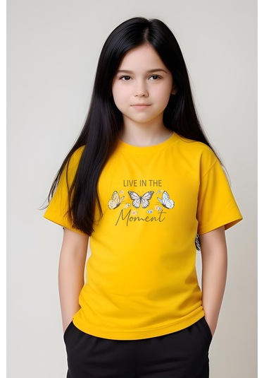 Fyk Kids Kız Çocuk Baskılı Live Kelebek Bel Detayı Lastikli Alt-üst Pijama Takımı Sarı