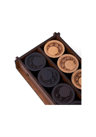 4 Numara Ay Desenli Ahşap Tavla Pulu Takımı