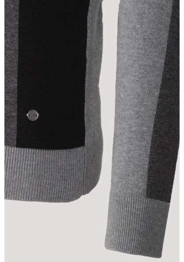 Erkek Triko Grimelanj Bisiklet Yaka Desenli Slim Fit Pamuklu Kazak Ncs Jeans 3740 Grimelanj