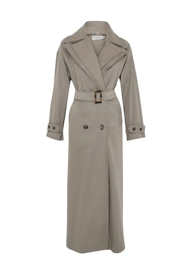 Armine Seyyar Garni Yakalı Pardesü 24k8006 Vizon Vizon