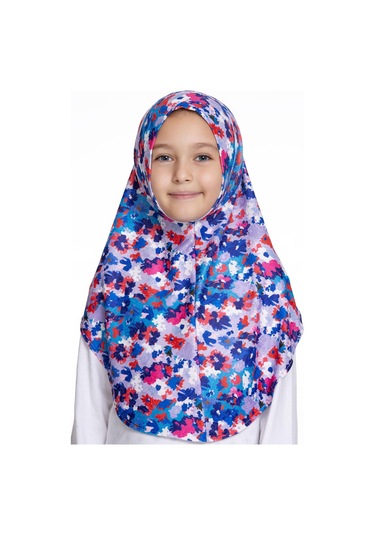 İndigo Pratik Hazır Geçmeli Genç Tesettür Bone Jakar Desenli Hijab 2408 24 İndigo