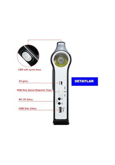 Dailylink Taşınabilir Usb Şarjlı Solar Güneş Enerjili Kamp Feneri Siyah