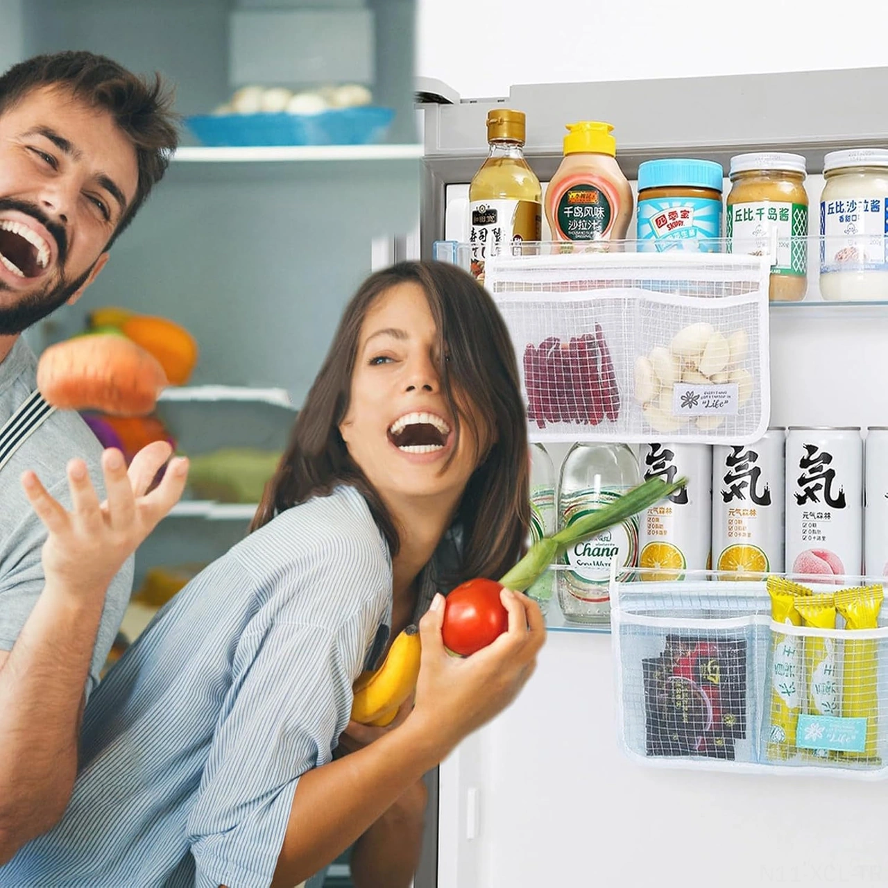 Konesam Buzdolabı Kapısı Organizer Seti 2 Adet - Pp Ve Mesh Malzeme İle Gıda Saklama, Konforlu Ve Taze Tutma Çok Renkli