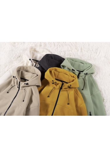 Avrupa Beden Erkek Sonbahar/kış Polar Kapüşonlu Ceket Haki