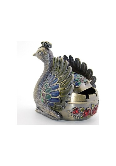 Metal Tavuskuşu Figürü Küllük Renkli