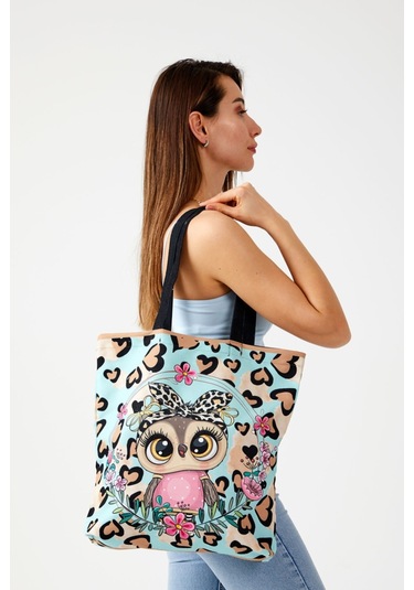 Ays Home Sevimli Leopar Bez Alışveriş Plaj Omuz Çantası Mint