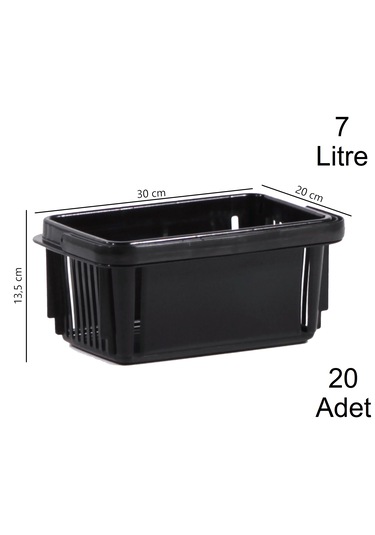 7 Litre Plastik Kozmetik Alışveriş El Sepeti Siyah 20 Adet / En:20 Boy:30 Yükseklik:13,5 Cm Siyah