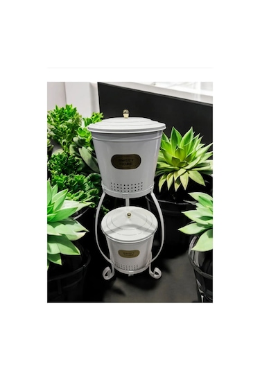 Magic Objects 2 Katlı Metal Büyük Boy Patates Soğan Kovası Kabı Sebzelik Patateslik Soğanlık Sepeti Beyaz Beyaz