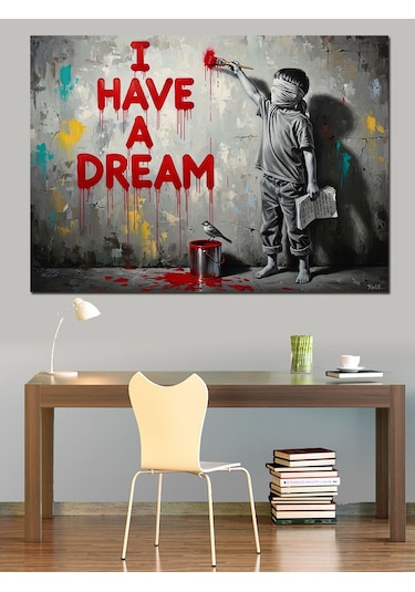 I Have A Dream Yazısı Ve Çocuk Dekoratif Kanvas - Mdf Ahşap Tablo
