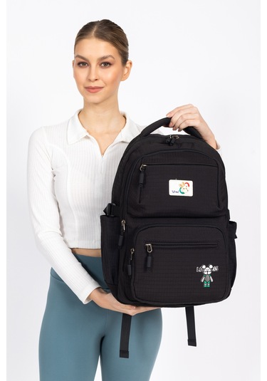 Modern Ve Fonksiyonel Tasarım Çok Gözlü, Şık Okul Sırt Çantası - Siyah Siyah