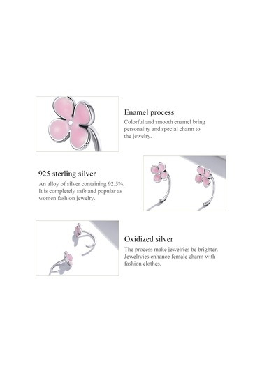 S925 Ayar Gümüş Pembe Çiçekler Kulak Çıtçıtları Kadın Küpe