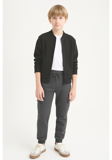 Erkek Çocuk Basic Kargo Cepli Jogger Paça Okul Eşofman Altı Ak2322-1 Füme