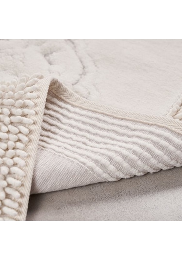 Cotton Special 2'li Osmanlı Desen Pamuklu Klozet Takımı Krem 60 x 100 / 50 x 60 CM Krem