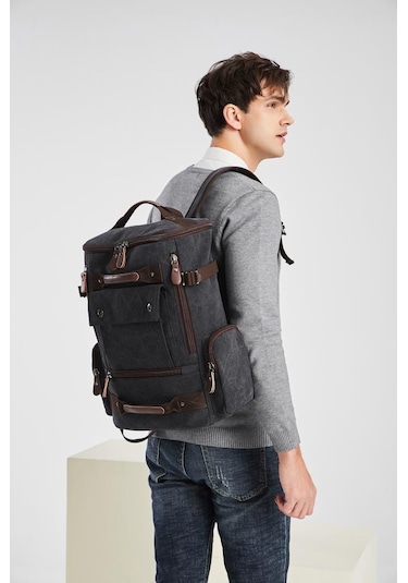 C-active Büyük Boy Erkek Sırt Çantası Kanvas Kumaş 1258 07 Açık Kahve Kahverengi