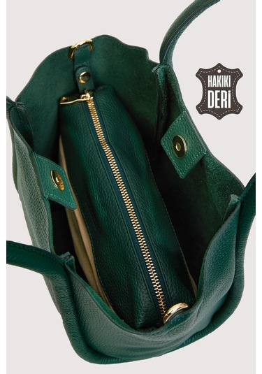 Hakiki Deri Kadın Organizerlı El Çantası Yeşil Smr9206-2 Yeşil