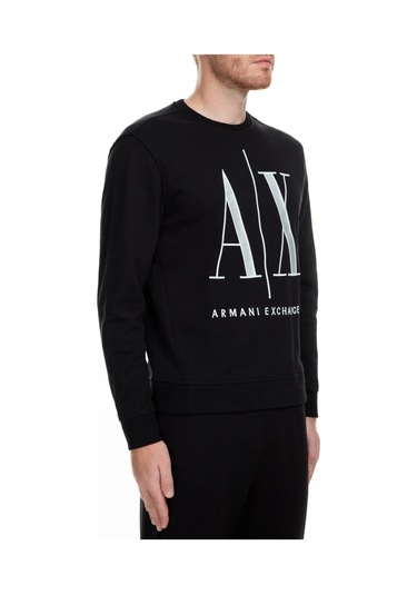 Erkek Önde Ax Logolu Bisiklet Yaka Sweatshirt - Siyah Black